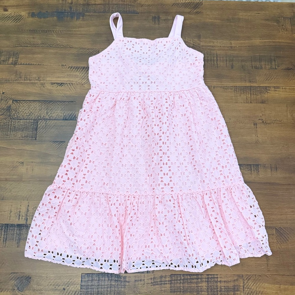 Laura Ashley Kids Pink Eyelet Tiered Bow Back Sundress Large (10-12) NEW